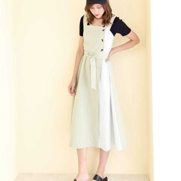 ワンピース レディース １着でも送料無料 ロング オーバーオール 秋冬 オールインワン ロングワンピース 可愛い 春夏 ストライプ切替ジャンパースカート