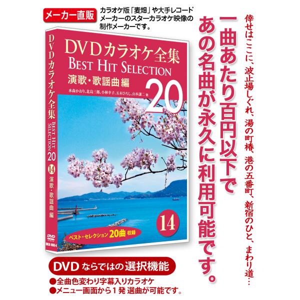 DVDカラオケ全集 14【演歌・歌謡曲編】（第3集 DISC4）カラオケファンに根強い人気：歌い継がれてきた心に残る名曲の中から20曲を厳選!カラオケ版「麦畑」や大手レコードメーカーのスターカラオケ映像の制作メーカー直販。カラオケボックスの...