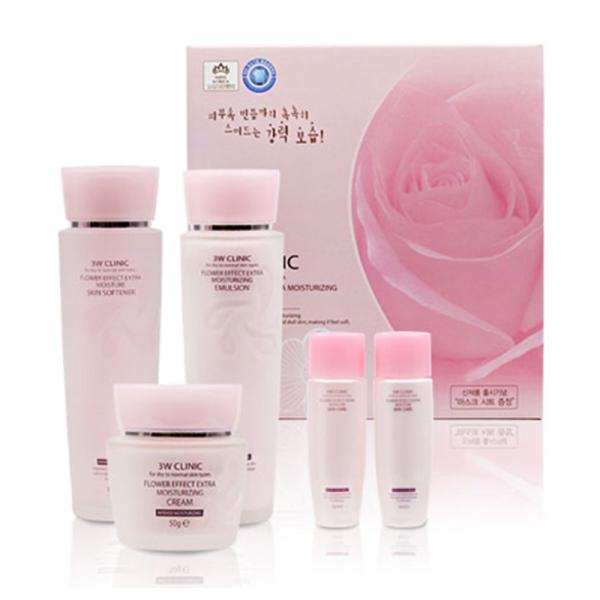 超お買い得スキンケアセット3W CLINIC FLOWER EFFECT EXTRA MOISTURIZING SKIN CARE SET フラワーエフェクトエキストラモイスチャー化粧水 150ml + 乳液 150ml + クリーム 50...