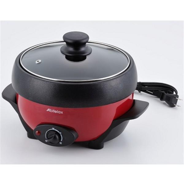 アビテラックス 電気グリルパン APN-18G-R ・「煮る・焼く・蒸す」1台3役のお手軽調理・アルミ鍋＆焼きプレートは脱着式で、お掃除楽々・深底設計で、料理の幅も広がります