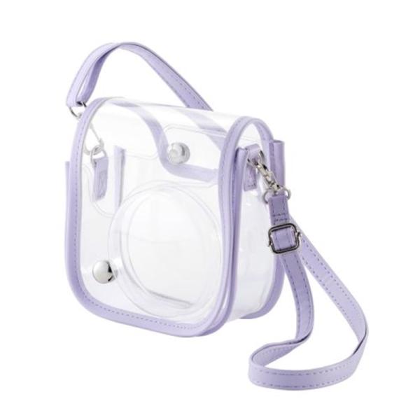 エレコム instax mini 12用(チェキ) カメラケース IC-CCM12PU クリア/パープル・instax mini 12専用・簡単着脱のマグネットフラップ採用・ストラップ付属