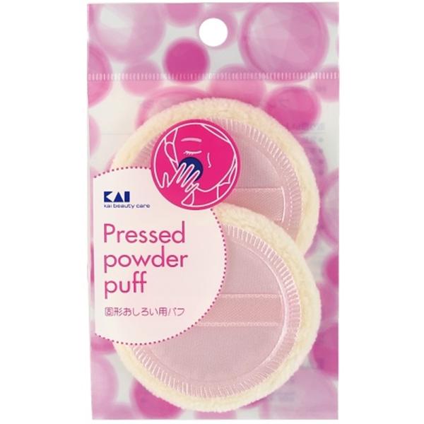 貝印 プレストパウダー用パフ　2P（リボン付） HL0352 ・粉含みの良いパウダー用パフ・ベースメイクの定番アイテム・お化粧がしやすいテープ付
