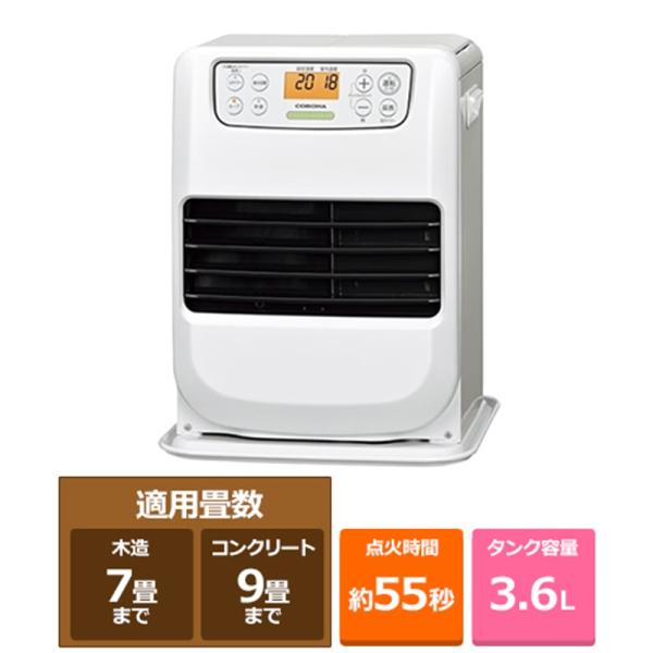 コロナ 石油ファンヒーター　miniタイプ FH-M2525Y(W) マットホワイト【数量限定・未開封店頭在庫】・業界トップクラスの省スペースコンパクト設計・セーブモード搭載により最大火力を60％に抑えて運転・主に木造7畳/コンクリート9畳まで