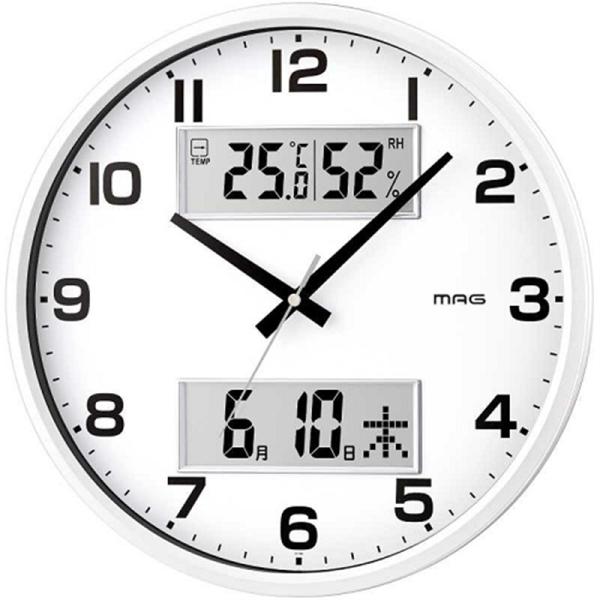 掛け時計 MAG デジアナ 掛時計 ダブルポスト 壁掛け時計 おしゃれ カレンダー 日付表示 曜日 温湿度表示 温度 湿度 アナログ 時計 デジタルクロック 熱中症対策
