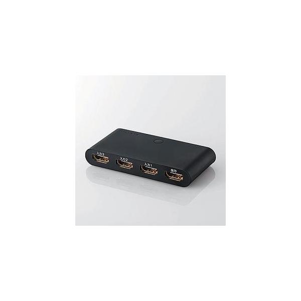 エレコム HDMI切替器 自動切替機能  3入力1出力 2K(1080p) HDMIケーブル付属(1m) DH-SW31BK/E HDMI切替器 3入力1出力 ブラック DH-SW31BK エレコム 1個 - アスクル