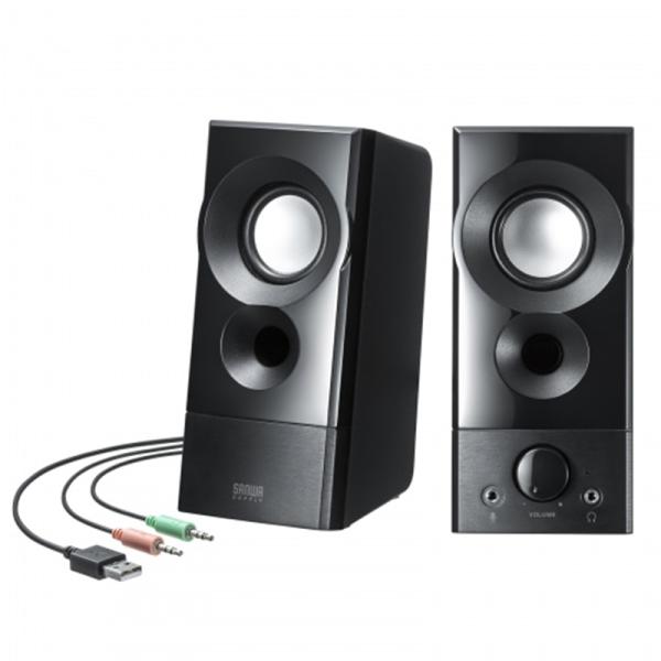 サンワサプライ ＵＳＢ電源スピーカー（実用最大出力6W) MM-SPL20UBK ブラック・大きな操作ボタンで簡単操作・AC不要で配線すっきり・聞きやすい斜め上向き設計