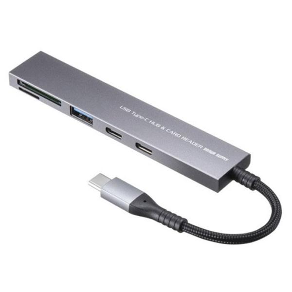 サンワサプライ USB 5Gbps 3ポート スリム ハブ（カードリーダー付き・Type-C接続） USB-3TCHC22MS ・高速データ転送USB 5Gbpsに対応・SD・microSDカードスロット搭載・持ち運びに便利な超薄スリムタイプ