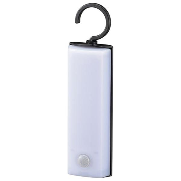 オーム フック式小型ＬＥＤセンサーライト LS-B60JF-4 <b><u>※電池別売（アルカリ）単４×４本</u></b>・明暗センサー＋人感センサー付き・乾電池式 昼白色・防まつ形（IPX4）