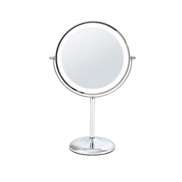 小泉 LED拡大鏡 KBE-3280-S シルバーお取寄せ時納期目安：2026年1月下旬以降（12/26現在）・拡大率：等倍／5倍（表裏回転式）・卓上タイプ、鏡サイズφ約165ｍｍ・調光調色機能（調色3色、タッチスイッチ長押しで調光）