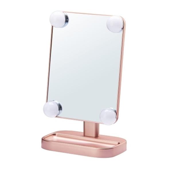 [Release date: October 1, 2025]小泉 ハリウッドミラー　コンパクトサイズ KBE-3173-P ピンク・便利な小物置きトレー付きハリウッドミラー・3色調色ライト（昼光色・昼白色・電球色）・調光機能付き