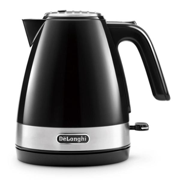 デロンギ 電気ケトル KBLA1200J-BK インテンスブラック・とんがり口で注ぎやすいコンパクトな1リットル容量の電気ケトル・片手で簡単ワンプッシュオープン・見やすい水量計