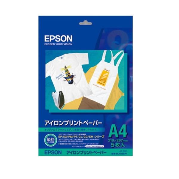 EPSON（エプソン） アイロンプリントペーパー MJTRSP1R A4サイズ（210ｍｍ×297ｍｍ）　5枚・メーカー純正・オリジナルTシャツなどが簡単に作れます・染料インク対応