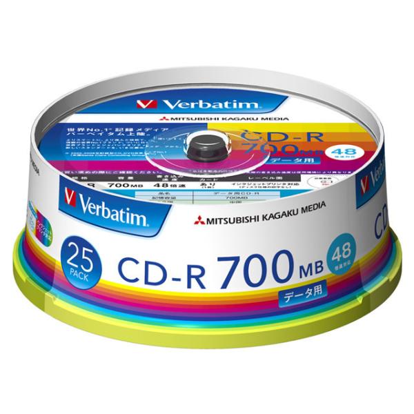 三菱ケミカルメディア データ用ＣＤ−Ｒ　４８倍速　２５枚　スピンドル SR80FP25V1 ・データ用CD