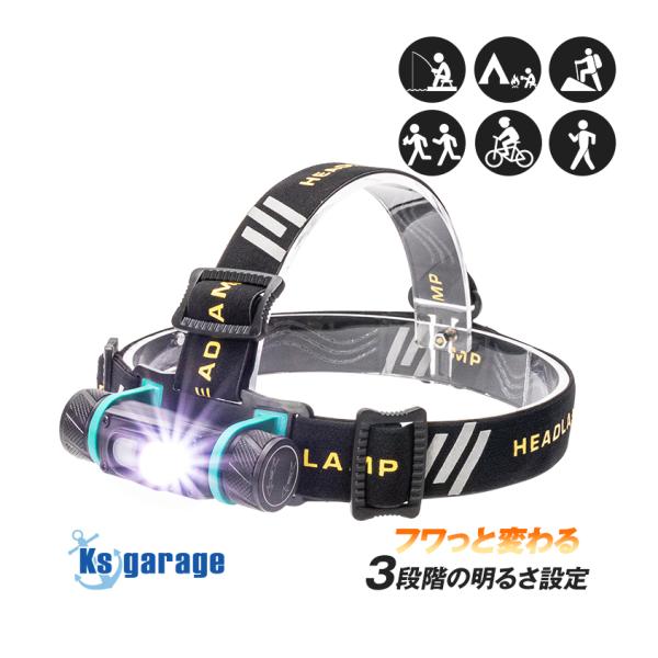 ヘッドライト LED 充電式 18650 リチウム電池 (別売り) 釣り ライト キャンプ アウトドア ヘッドランプ 登山 トレッキング 首掛け 懐中電灯