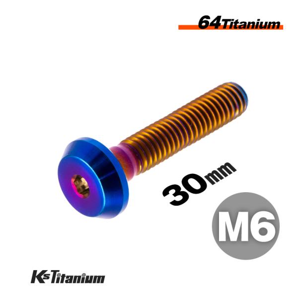 チタンボルト M6×30 スレッド25mm P1.0 テーパーヘッド ボタンボルト 焼き色 1本売り 64チタン M6 バイク レストア パーツ