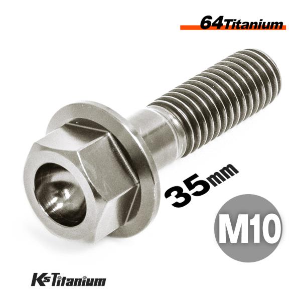 チタンボルト M10×35 P1.25 チタン無垢色 1本売り 64チタン フランジボルト スレッド 30mm バイク レストア パーツ