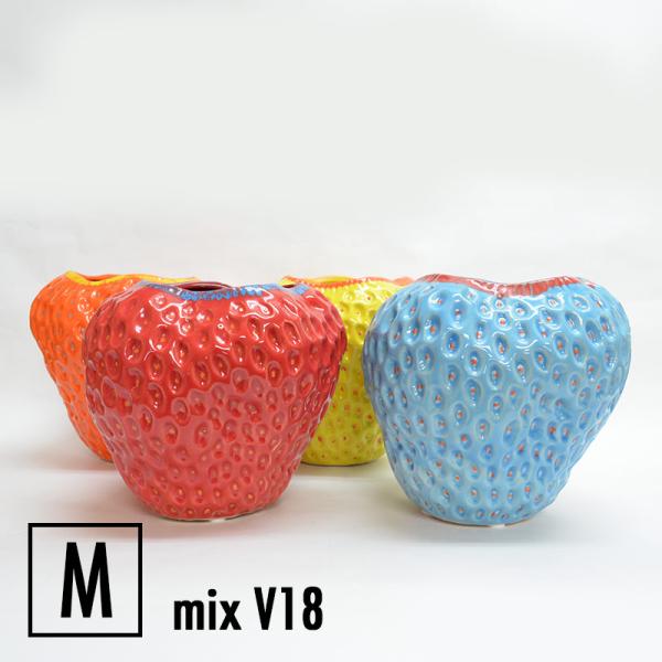 ほぼ良品 ストロベリー フラワーベース Mサイズ18cm レッド ほぼ