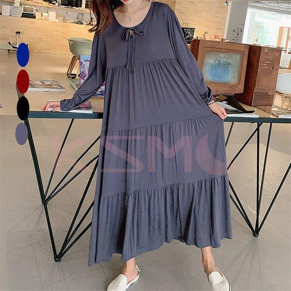 ロングワンピース レディース ワンピース インナーワンピース 長袖 大きいサイズ ゆったり 体型カバー 大人 着痩せ モダール 秋 冬 春 部屋着 ルームウェア Aone 06 Lyq234 Ksmcヤフーショップ 通販 Yahoo ショッピング