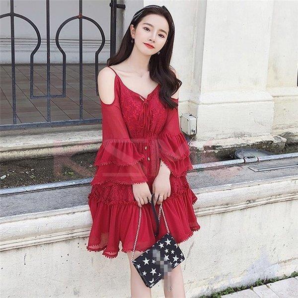 レディース 春夏 ワンピース ショート ミニ丈 長袖 レッド 刺繍 ベルスリーブ オフショル キャミワンピ 大人 リゾート ハワイ かわいい オシャレ デート ビーチ Aonelyq Ksmcヤフーショップ 通販 Yahoo ショッピング