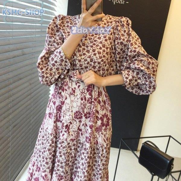 ワンピース レディース ワンピース キレイめ 膝丈ワンピース 春秋 長袖 シフォンワンピ 花柄 ロング丈ワンピ オシャレ Vネックワンピース 通勤 着痩せ 35 Off