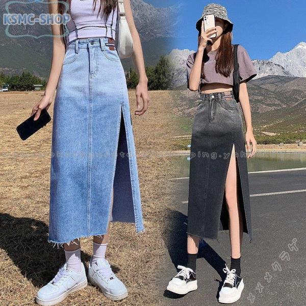 ロングスカート スリットスカート Aラインスカート デニムスカート