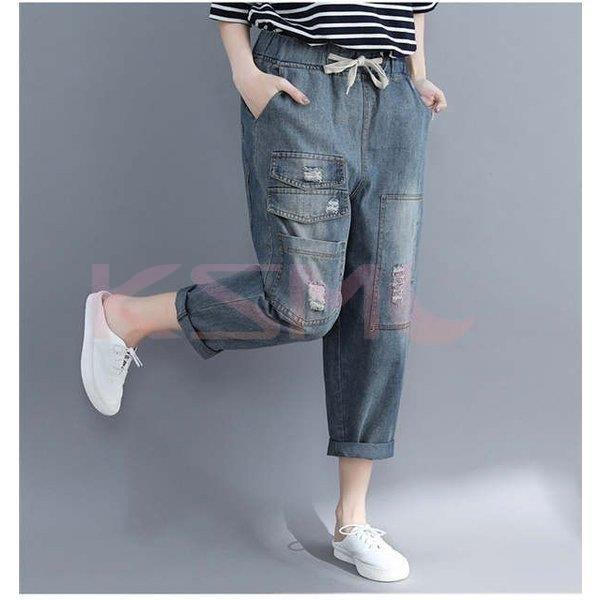 ダメージジーンズレディースデニムワイドクラッシュ9分丈ボーイフレンドデニム体型カバーパンツ穴開き美脚大きいサイズ春夏秋 Qh Ksmcヤフーショップ 通販 Yahoo ショッピング