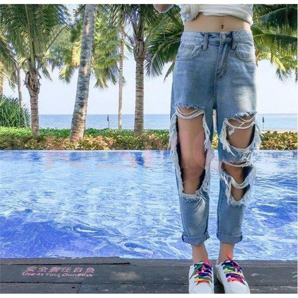 ダメージジーンズレディースクラッシュパンツデニム穴開き美脚人気クロップドダメージジーンズセール Qh Ksmcヤフーショップ 通販 Yahoo ショッピング