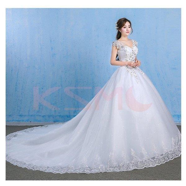 ウェディングドレス 結婚式 二次会 ホワイト 花嫁 逸品 ウェディング ロングドレス プリンセスドレス 引き裾 編み上げ 披露宴 白ドレス
