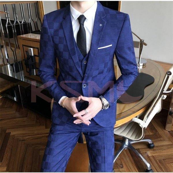 何でも揃う チェック結婚式セットアップ スーツ スリーピース スリーピース 通勤 細身3点セット カジュアル チェック3ピーススーツ 結婚式 セットアップ ビジネススーツ メンズ スーツ ビジネススーツ