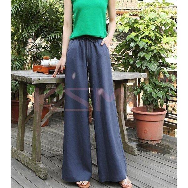 超美品の レディース ワイドパンツ 夏 快適 パンツ 落ち感 ハイウエスト ガウチョパンツ 落ち感 夏 カジュアル ハイウエスト ボトムス ゆったり 長ズボン 綿麻 ボトムス パンツ