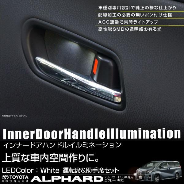アルファード 30系 インナードアハンドル LEDイルミネーション 白 左右