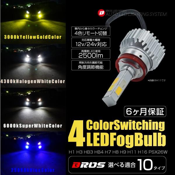 フォグランプ LED 4色 フォグライトキット リモコン切替 2500lm 12V H1