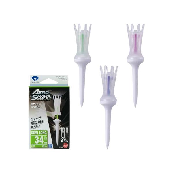 他サイト： ダイヤゴルフ(DAIYA GOLF) エアロスパークティー セミロング 3本入 首振り機能で飛距離アップ ティーアップ高34mm ゴルフ規則適合の商品画像