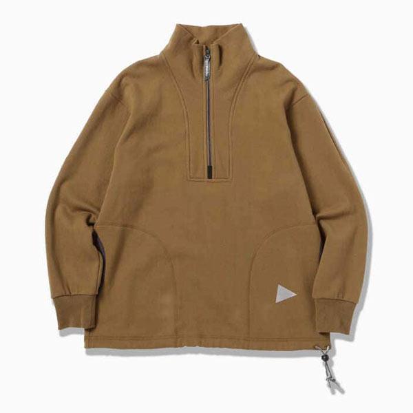 and wander アンドワンダー フリース cotton wool half zip sweat 