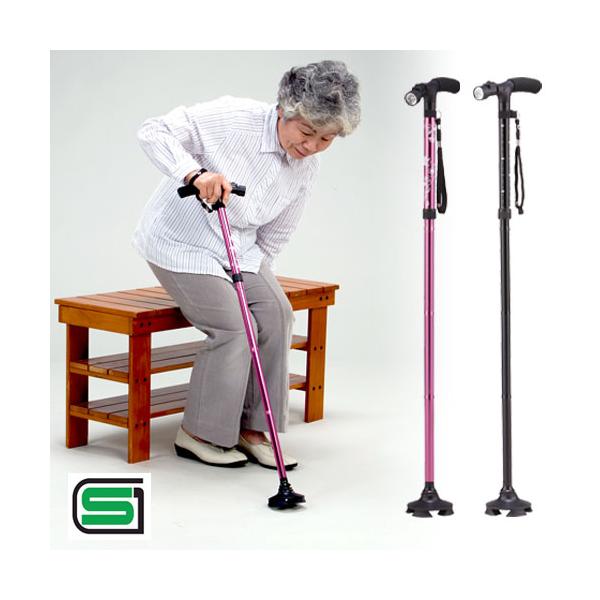 手を放しても倒れない！自立するから、歩行中に両手が使いたくなった時やベンチで一休みするときも置く場所に困りません。また、杖先が足首のように可動するから、スムーズな歩行を補助します。傾斜や凸凹の道などももちろん、階段、段差に強い折りたたみステ...
