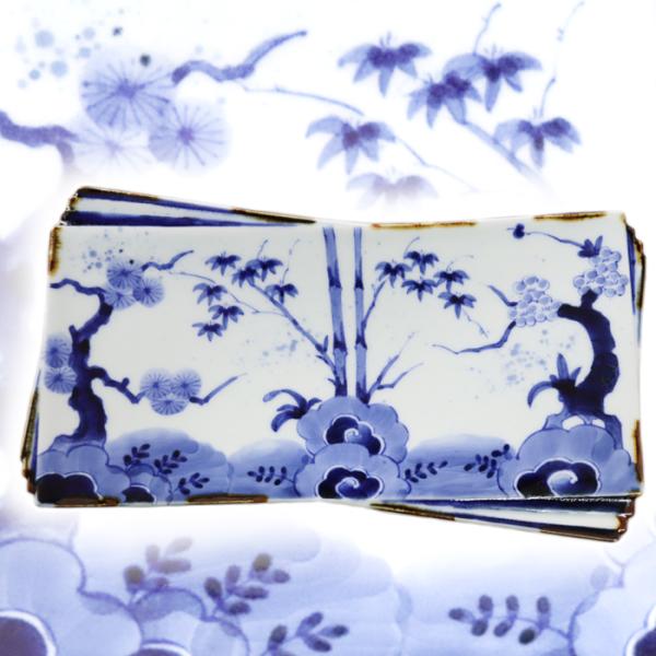 有田焼 染付松竹梅 紙敷長角皿【送料無料】 日本製 電子レンジ・食洗機