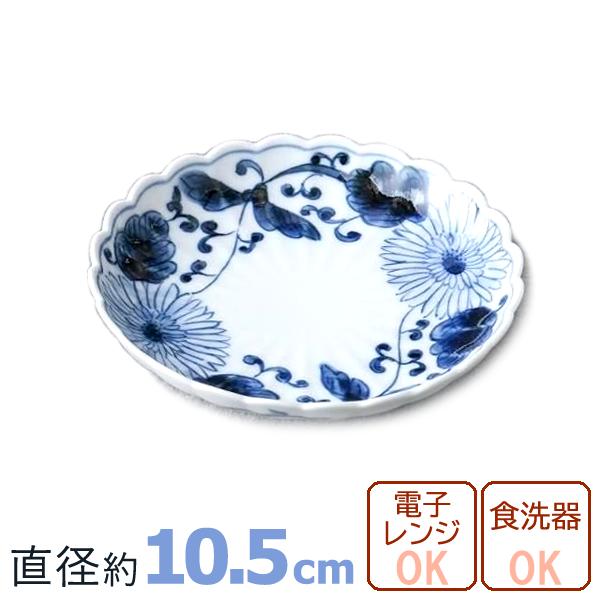 有田焼 染付菊唐草 お皿（小） 直径約10.5cm / 電子レンジ・食洗機対応 日本製 磁器 和食器 手描き 小皿 銘々皿 取皿 寛右衛門窯