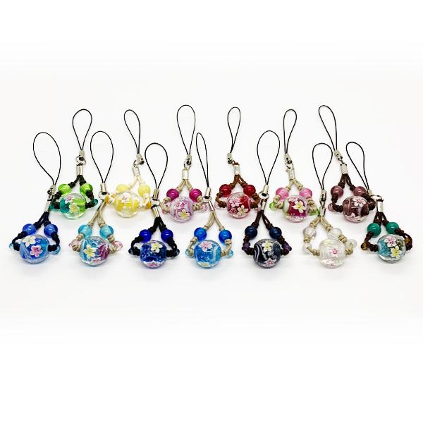 携帯ストラップ スマホ 沖縄 お土産 琉球ガラス とんぼ玉 プルメリア