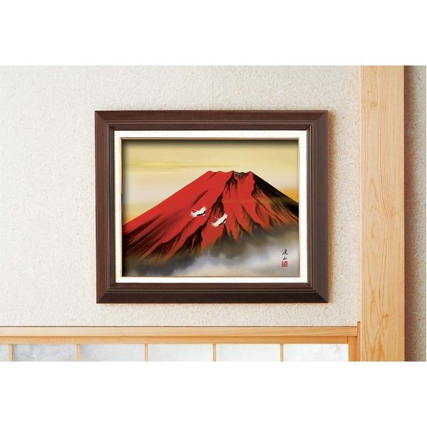 富士山 日本画 木製フレーム 昭和レトロ☆木製フレーム☆赤富士☆富士山☆日本画☆明山作