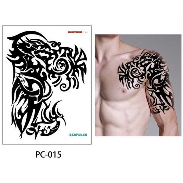 タトゥーシール 肩 腕 トライバル リアル 刺青 入墨 大判 015 : Kufa