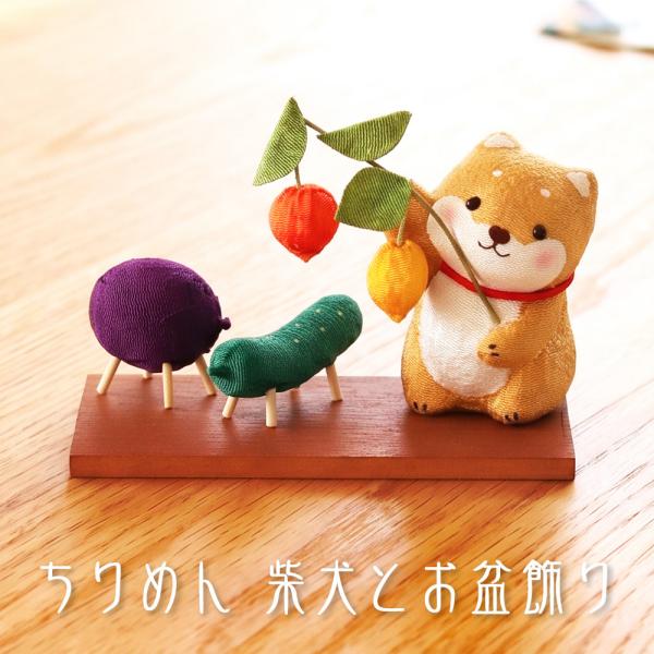 お盆飾り ちりめん 柴犬とお盆飾り (40-939) ペット 供養 縮緬 牛 馬 茄子 胡瓜 ほうずき 犬 精霊棚 盆提灯 初盆 新盆 日本製 国産