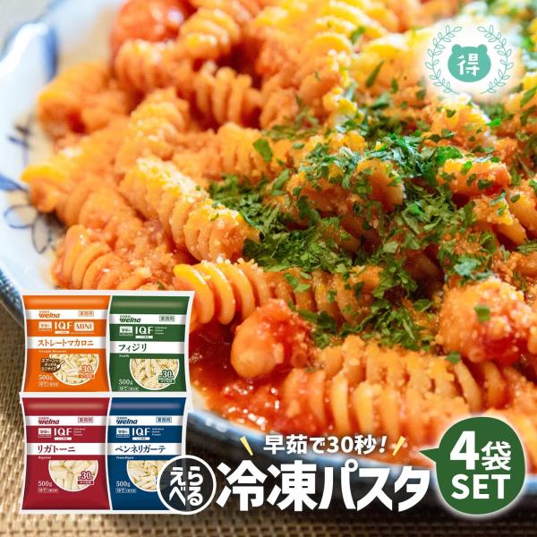 業務用 4種から選べる冷凍パスタ４袋合計2kg ペンネリガーテ500g フィジリ500g リガトーニ500g ショートマカロニ500g 約30秒早ゆでパスタ IQF(バラ凍結)送料無料