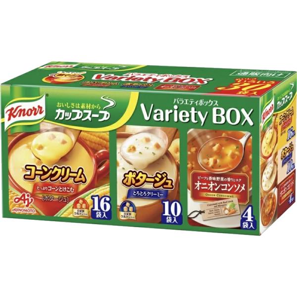 味の素 クノールカップスープ バラエティボックス 30パック入り (コーンクリーム、ポタージュ、オニオンコンソメ)