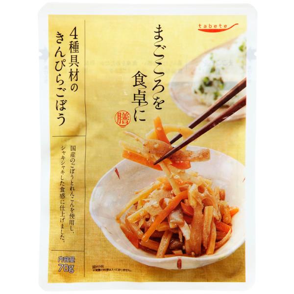 【国分】tabete まごころを食卓に 膳 ＜4種具材のきんぴらごぼう＞ 70g●国産のごぼうとれんこんを使用し、シャキシャキした食感に仕上げました。原材料：ごぼう(国産)、れんこん、こんにゃく、しょうゆ、にんじん、かつおだし、水あめ混合ぶ...