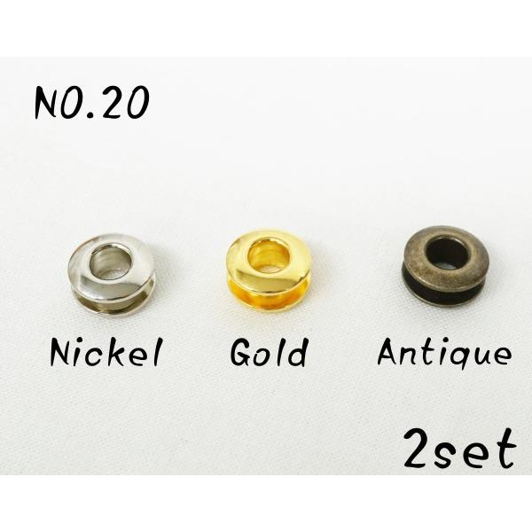 ○材質 真鍮○カラー ニッケル　ゴールド　アンティーク○サイズ 直径13mm 内径6mm 間隔(足の長さ)2.6mm○２組セット価格●商品説明真鍮挽物なので、しっかりとしており高級感がございます。カチコミ式ハトメは、打ちながらしっかりはめて...