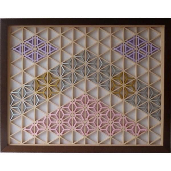 組子細工欄間入り書院障子影絵100選 No.2 干網に鳥 : くみこスタジオ