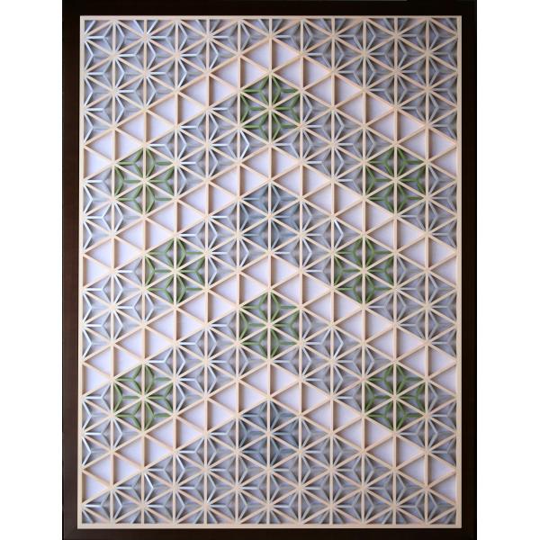 和モダン アートパネル 組子色彩葉 【金銀麻の葉 山家集２７６】 インテリア 空間お引立て 和風 組子細工 壁掛け 壁飾り 額装 高級感