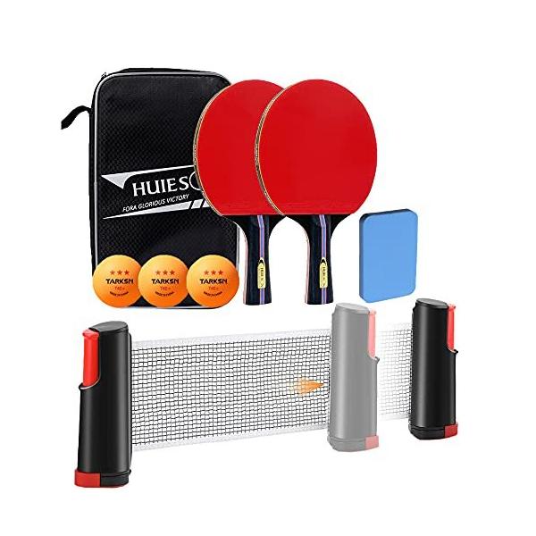 Sitengle 卓球セット コンパクト卓球ネット 卓球ラケット2本 ピンポン球3個 清潔用スポンジ 収納ポーチ付 職場 家庭用 練習用 初心者向け