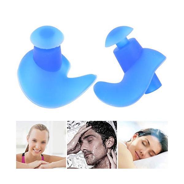 シリコン製耳栓、繊細で柔らかい水泳用耳栓スパイラル型、水泳用スイマー用6ペア(blue)