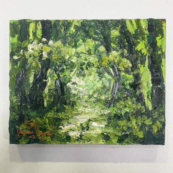 油彩のバリの風景画です 風景画 パリ 油絵「街角の青い本屋」 | iichi 日々の暮らしを